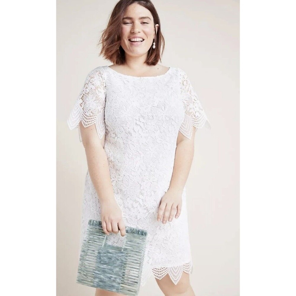 Anthropologie White Charleston Floral Lace Mini Sheath Dress Women Plus Size 18W